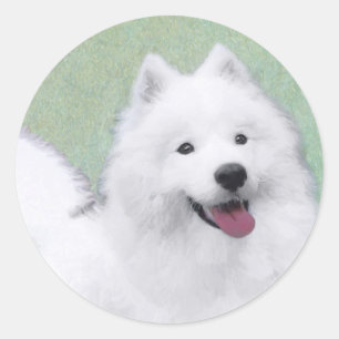 Samoyed Painting - Cute Original Dog Art Classic Round Sticker