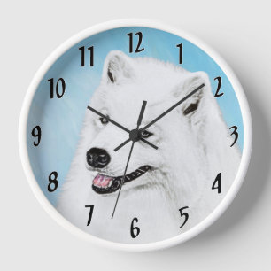 Samoyed Painting - Cute Original Dog Art Clock