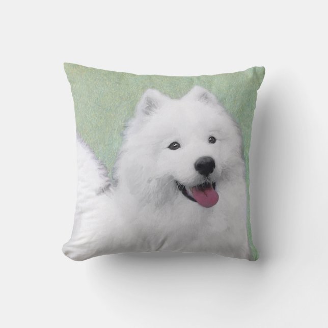 Samoyed Painting - Cute Original Dog Art Cushion (Front)