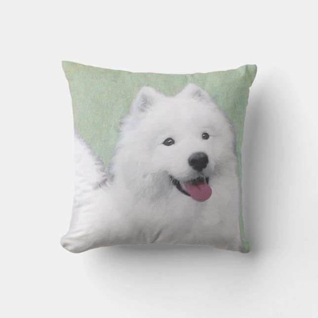 Samoyed Painting - Cute Original Dog Art Cushion (Front)