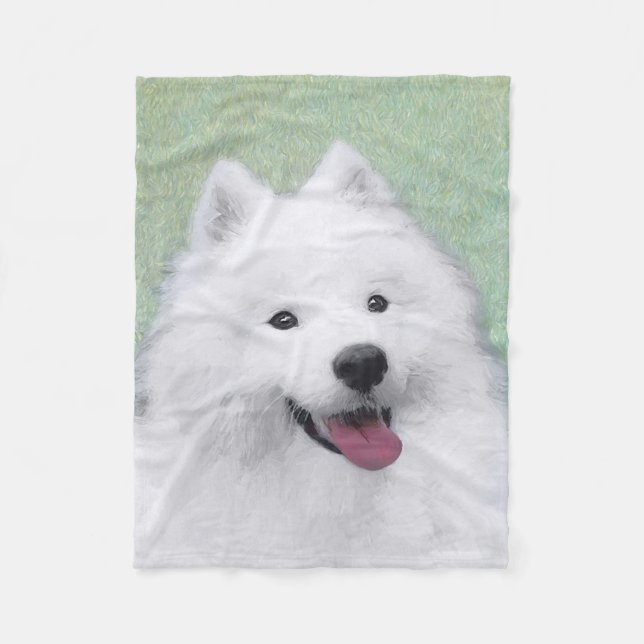 Samoyed Painting - Cute Original Dog Art Fleece Blanket (Front)