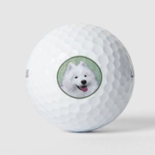Samoyed Painting - Cute Original Dog Art Golf Balls