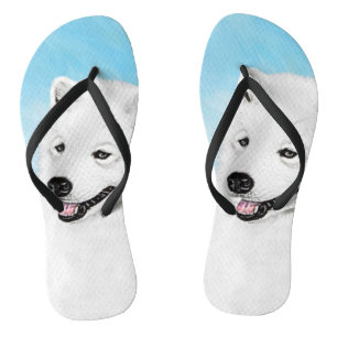 Samoyed Painting - Cute Original Dog Art Jandals