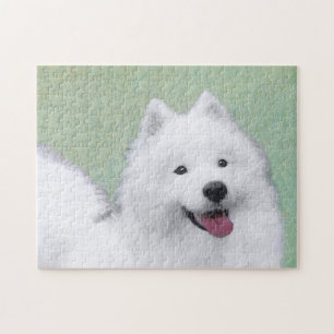 Samoyed Painting - Cute Original Dog Art Jigsaw Puzzle