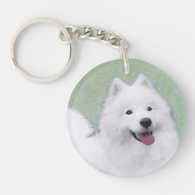 Samoyed Painting - Cute Original Dog Art Key Ring (Front)