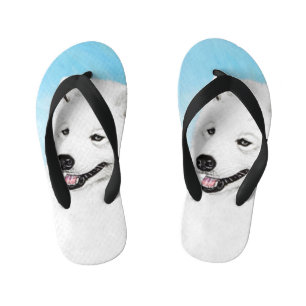 Samoyed Painting - Cute Original Dog Art Kid's Jandals