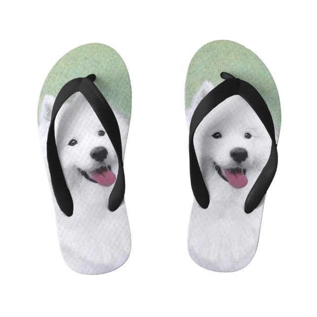Samoyed Painting - Cute Original Dog Art Kid's Jandals (Footbed)