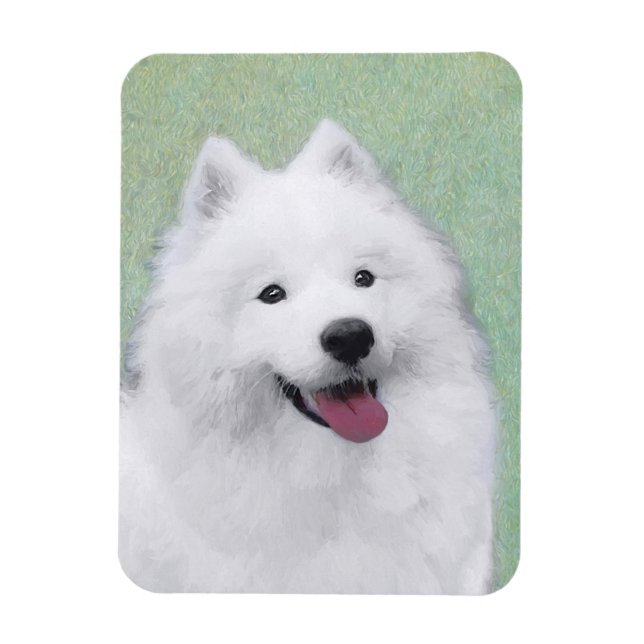 Samoyed Painting - Cute Original Dog Art Magnet (Vertical)