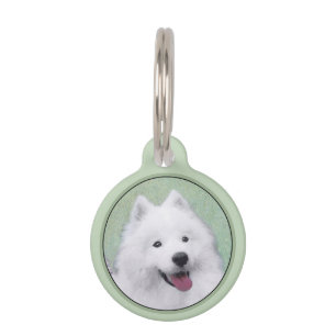 Samoyed Painting - Cute Original Dog Art Pet Tag