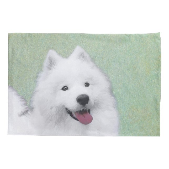 Samoyed Painting - Cute Original Dog Art Pillowcase (Back)