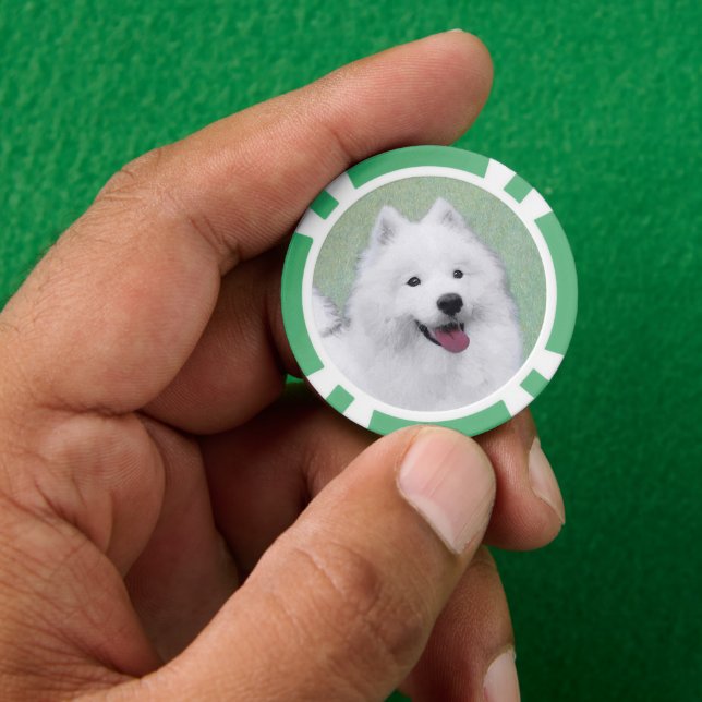 Samoyed Painting - Cute Original Dog Art Poker Chips (Hand)