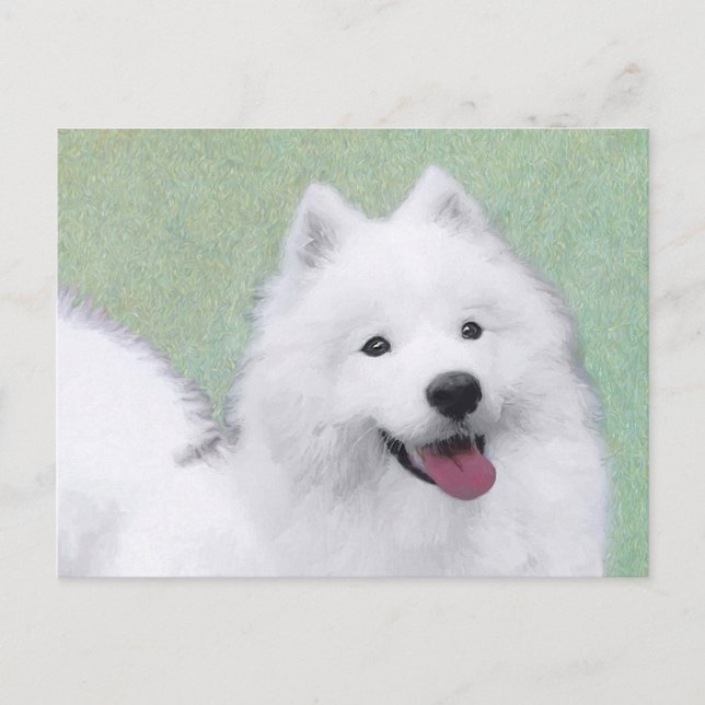 Samoyed Painting - Cute Original Dog Art Postcard (Front)