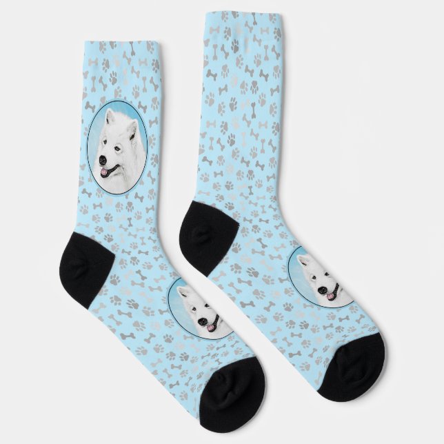 Samoyed Painting - Cute Original Dog Art Socks (Right)