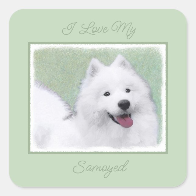 Samoyed Painting - Cute Original Dog Art Square St Square Sticker (Front)