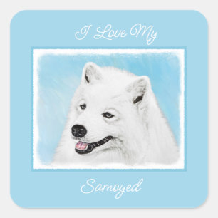 Samoyed Painting - Cute Original Dog Art Square St Sticker