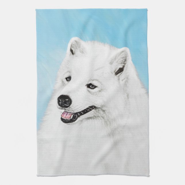 Samoyed Painting - Cute Original Dog Art Tea Towel (Vertical)