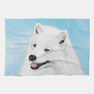 Samoyed Painting - Cute Original Dog Art Tea Towel