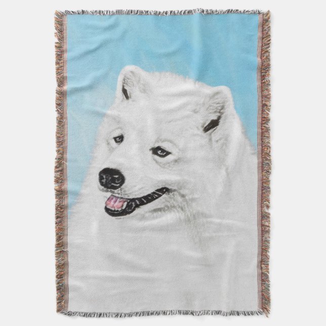Samoyed Painting - Cute Original Dog Art Throw Blanket (Front Vertical)