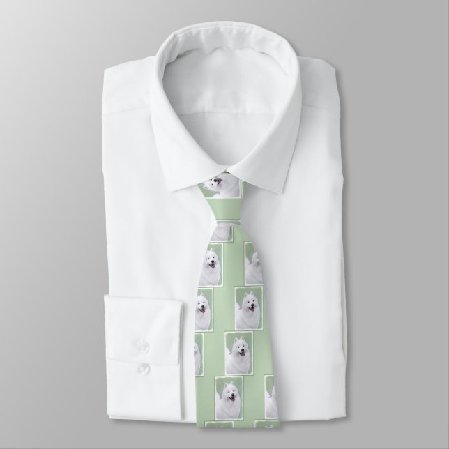 Samoyed Painting - Cute Original Dog Art Tie (Tied)
