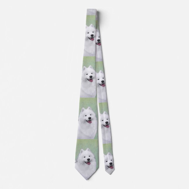 Samoyed Painting - Cute Original Dog Art Tie (Front)