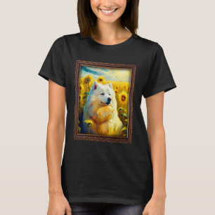 Samoyed Painting Sunflower Flower Mum Women Floral T-Shirt