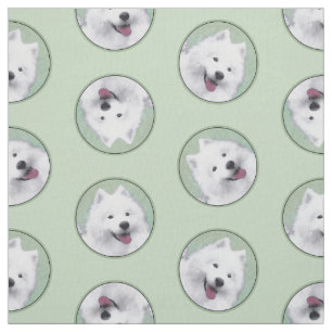 Samoyed Painting White Cute Original Pet Dog Art Fabric