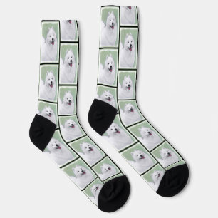 Samoyed Painting White Cute Original Pet Dog Art Socks
