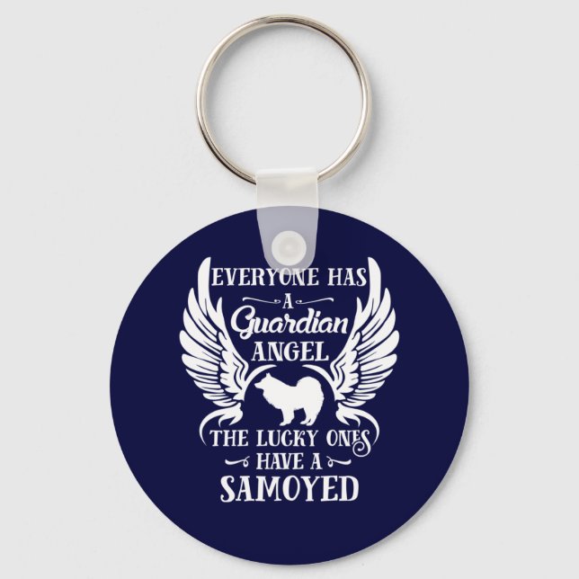 Samoyed pet dog guardian angel key ring (Front)