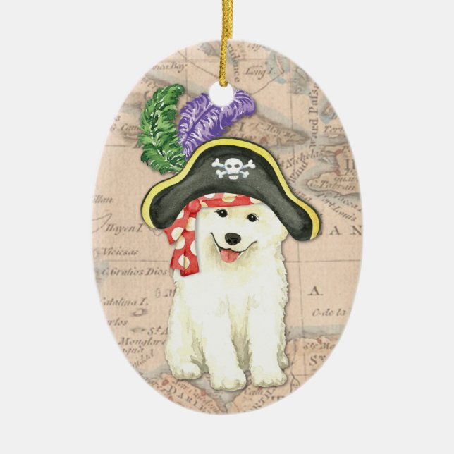 Samoyed Pirate Ceramic Tree Decoration (Front)