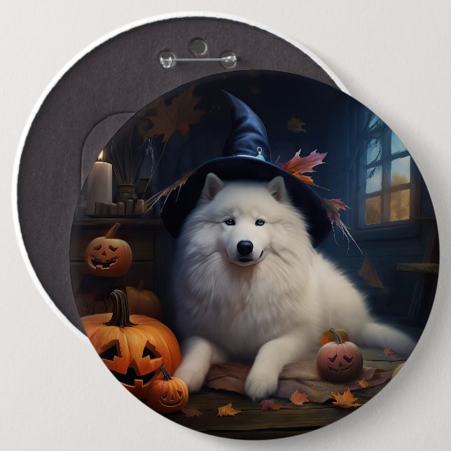 Samoyed Pumpkins Halloween Scary 6 Cm Round Badge (Front & Back)