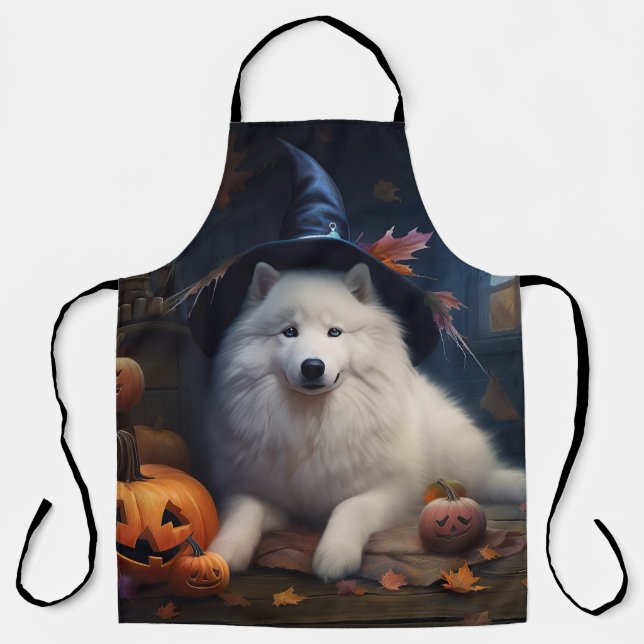 Samoyed Pumpkins Halloween Scary Apron (Front)