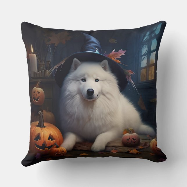 Samoyed Pumpkins Halloween Scary Cushion (Back)
