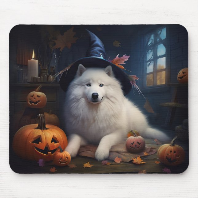 Samoyed Pumpkins Halloween Scary Mouse Pad (Front)