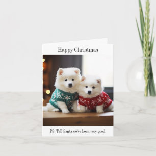 Samoyed Puppies Happy Christmas Card