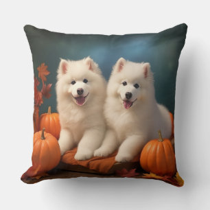 Samoyed Puppy Autumn Delight Pumpkin Cushion