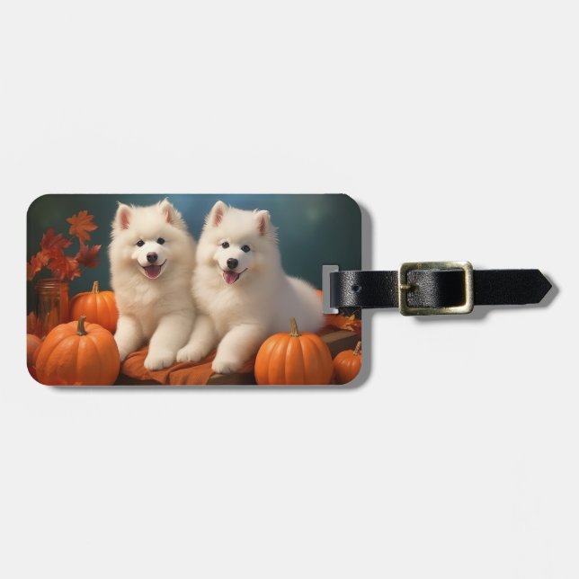 Samoyed Puppy Autumn Delight Pumpkin  Luggage Tag (Front Horizontal)