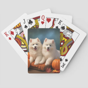 Samoyed Puppy Autumn Delight Pumpkin Playing Cards
