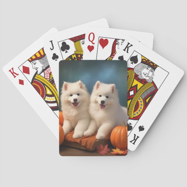 Samoyed Puppy Autumn Delight Pumpkin  Playing Cards (Back)