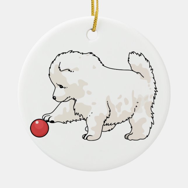 Samoyed Puppy Ceramic Tree Decoration (Front)