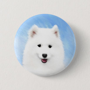 Samoyed Puppy Painting - Cute Original Dog Art 6 Cm Round Badge