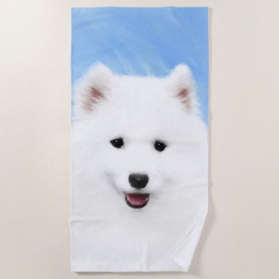 Samoyed Puppy Painting - Cute Original Dog Art Beach Towel
