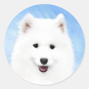 Samoyed Puppy Painting - Cute Original Dog Art Classic Round Sticker