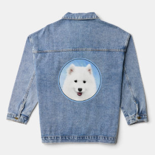 Samoyed Puppy Painting - Cute Original Dog Art Denim Jacket