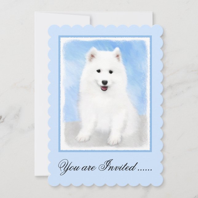 Samoyed Puppy Painting - Cute Original Dog Art Invitation (Front)