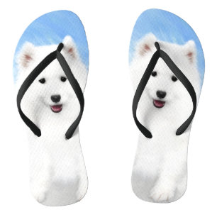 Samoyed Puppy Painting - Cute Original Dog Art Jandals