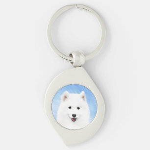 Samoyed Puppy Painting - Cute Original Dog Art Key Ring