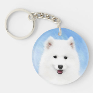 Samoyed Puppy Painting - Cute Original Dog Art Key Ring