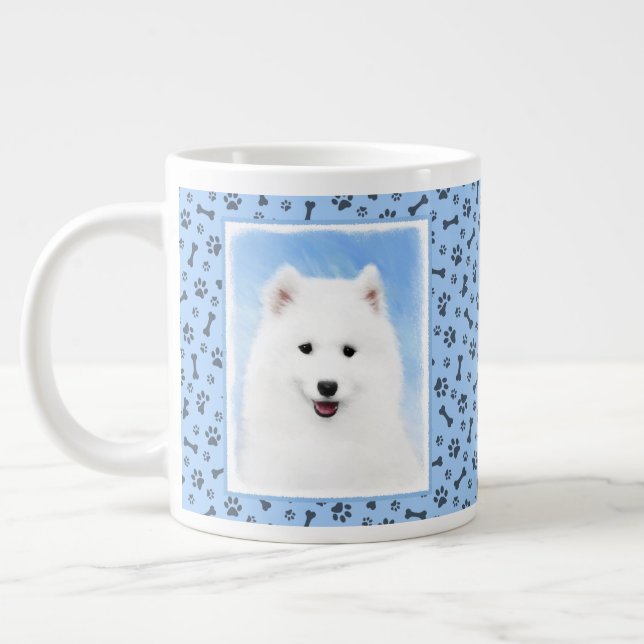 Samoyed Puppy Painting - Cute Original Dog Art Large Coffee Mug (Left)