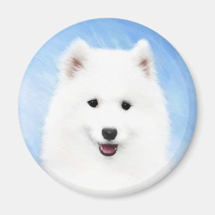 Samoyed Puppy Painting - Cute Original Dog Art Magnet