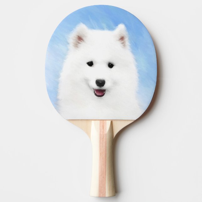 Samoyed Puppy Painting - Cute Original Dog Art Ping Pong Paddle (Front)